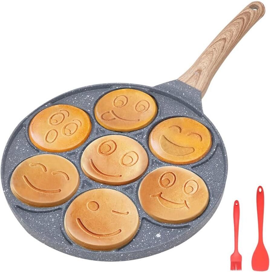 Smiley Face Pannenkoekenpan met 7 Gaten Mini Pannenkoekenmaker voor Kinderen 26 cm - Foto 2