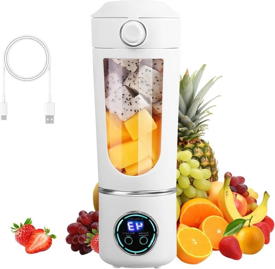 Smoothie Maker Draagbare Blender Onderweg Mixen 12 Roestvrijstalen Bladen 700ml Capaciteit Wit