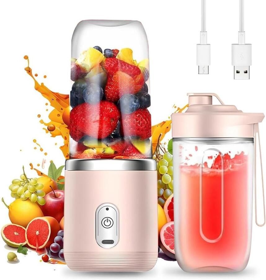 Smoothie Maker Portable Blender Verse Drankjes Maken 6 RVS Messen 400 ml Roze