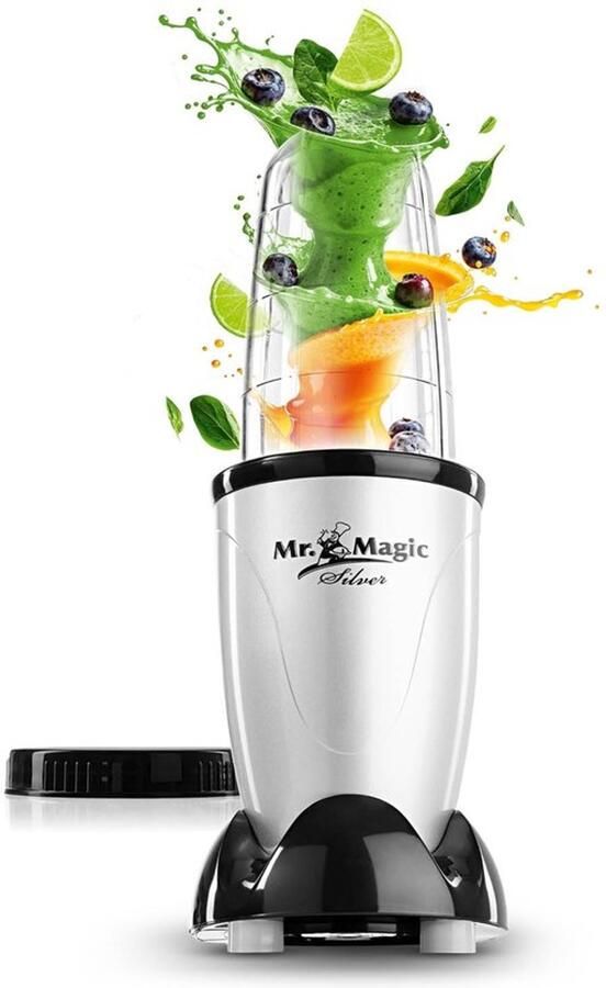 Smoothie Maker incl. To-Go Mok Mini Blender met 8 programma's BPA-vrij Mok vaatwasmachinebestendig en lekvrij 400 Watt [Silver Edition]