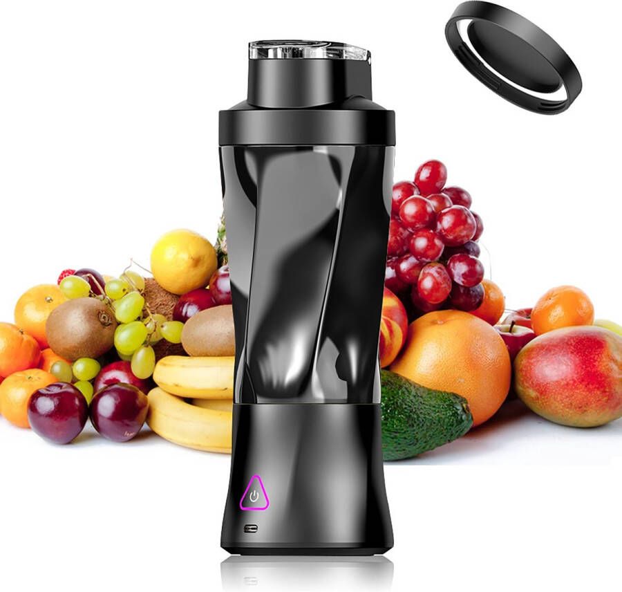 Smoothie Maker Portable Mixer Blender 700 ml Powerful Mini Mixer to Go 6000 mAh Battery Portable Blender Shredds Ice and Fruit Leak-proof Lid Juicer BPA-Free Black
