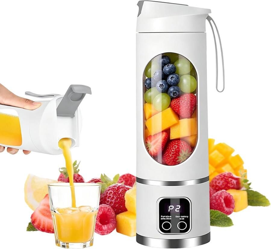 Smoothie maker to go mixer to go elektrische USB-C 450 ml persoonlijke mini-sapcentrifuge lekvrij deksel en drinkopening ideaal voor thuis kantoor reizen en sport (wit)