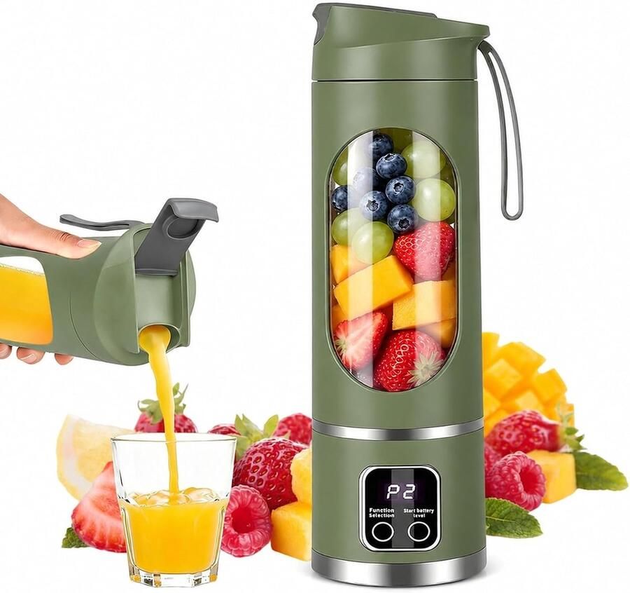 Smoothie maker to go mixer to go elektrische USB-C 450 ml persoonlijke mini-sapcentrifuge lekvrij deksel en drinkopening ideaal voor thuis kantoor reizen en sport (groen)
