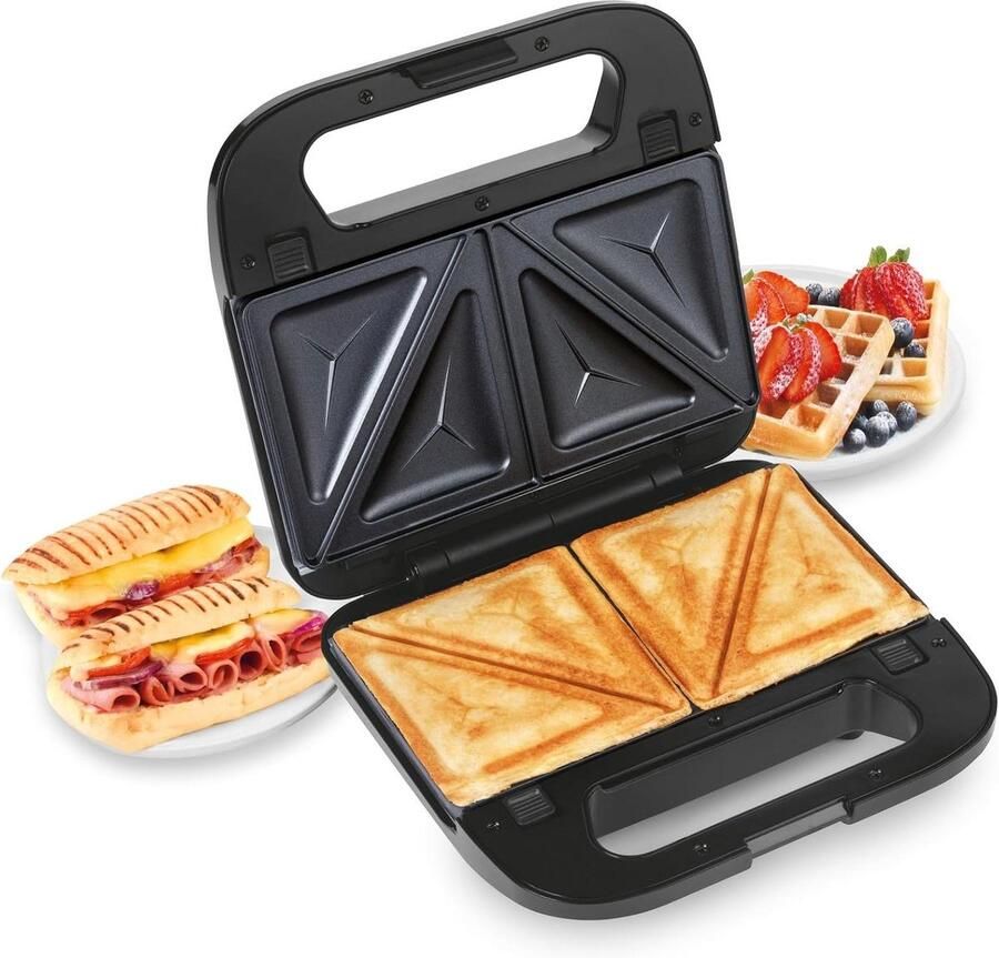 Snack Maker 3-in-1 Apparaat Snelle Snacks Maken Verwisselbare Platen 22.5 x 12.5 cm Zwart