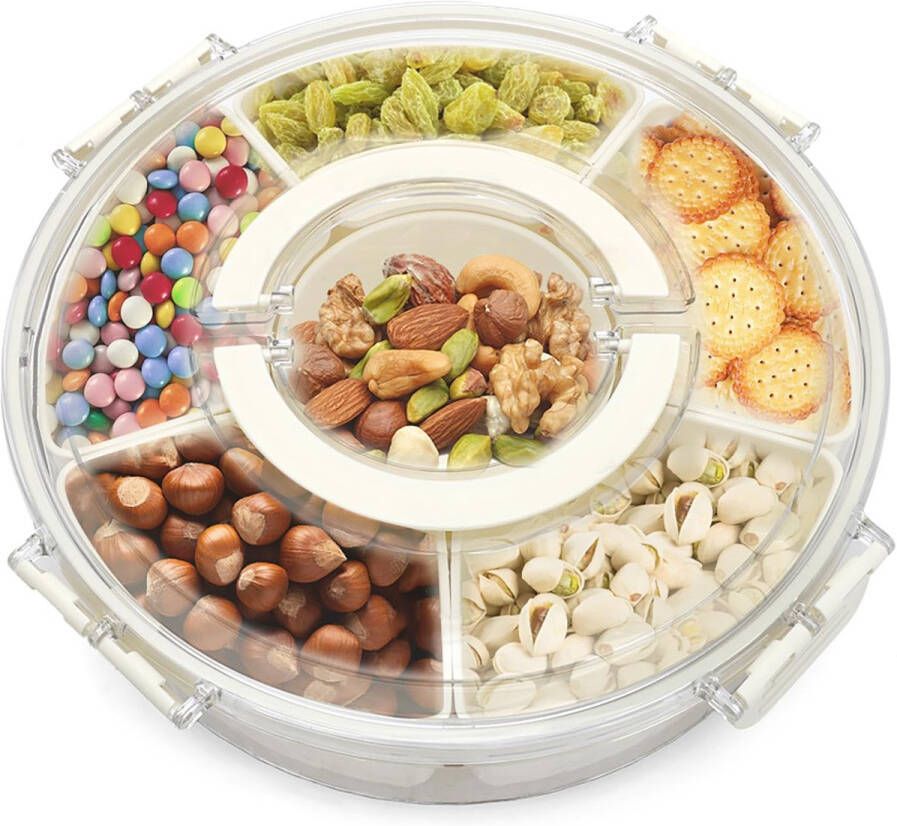 Snackspinner draaibare opbergdoos snackdispenser voor kinderen met 6 vakken snackdoos met deksel en handvat geschikt voor het bewaren van snacks snoep koekjes en fruit 27 cm