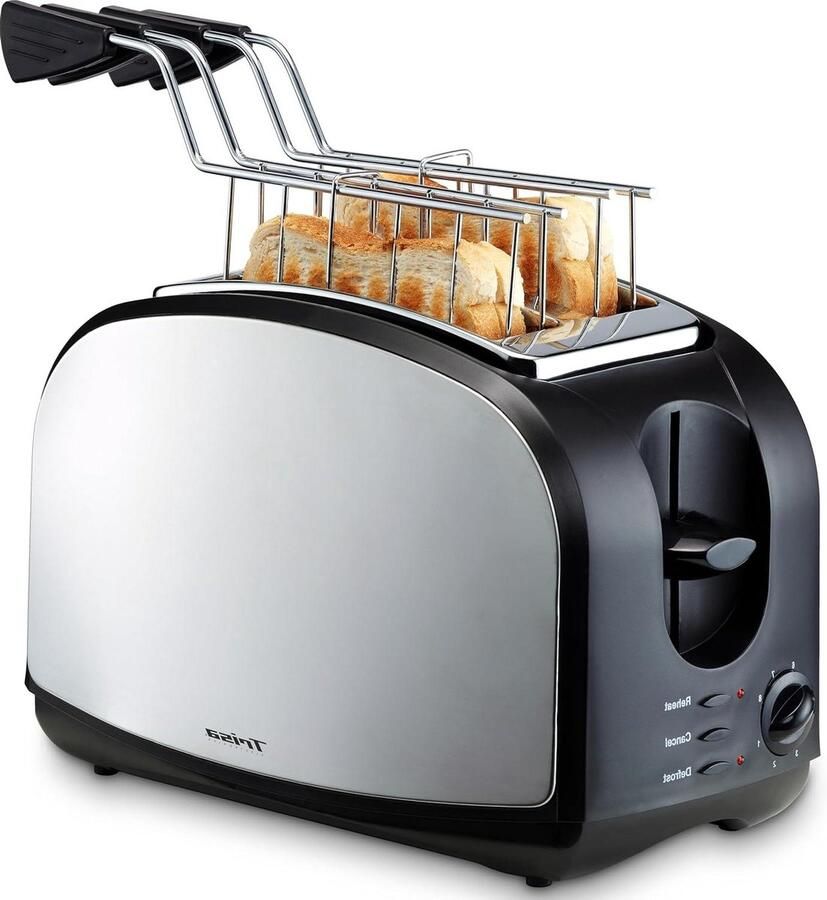Snack Toaster Broodrooster Ontbijt Bereiden 8 Browning Niveaus 4 Slices Zwart Zilver