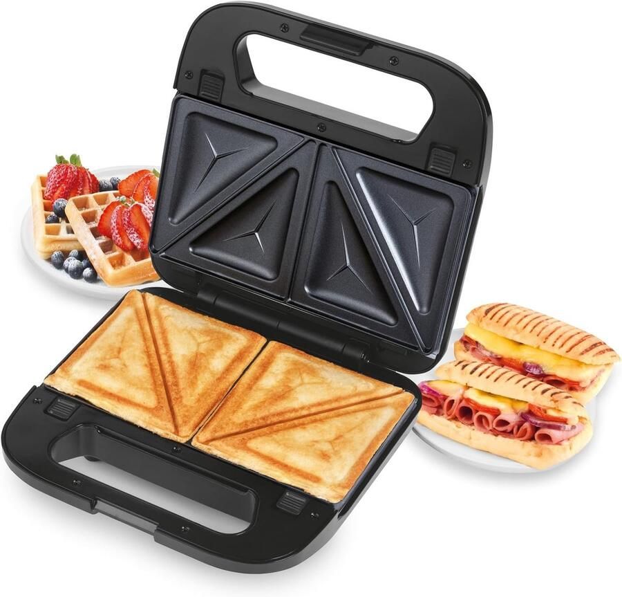 Snackmaker Apparaat Snacks Maken 3-in-1 Verwisselbare Platen 22.5 cm Zwart