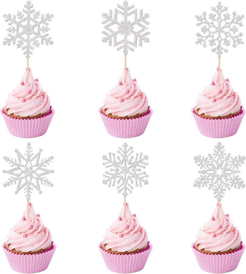 Sneeuwvlok Kerstmis 24 stuks sneeuwvlok taartdecoraties Kerstmis sneeuwvlok taartdecoratie sneeuwvlok Kerstmis voor verjaardag Kerstmis (B)