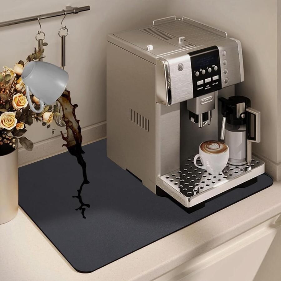 Sneldrogende Afwasmat voor Tafelgerei 30 x 50 cm Silicone Onderlegger voor Keuken en Werkbladen Ideaal voor Koffiemachines en Keukenaccessoires Grijs - Foto 1
