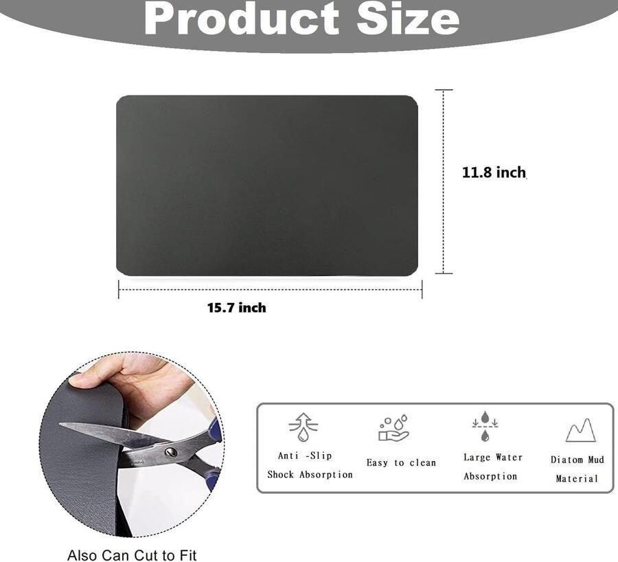 Sneldrogende onderlegger voor koffiemachine superabsorberend en antislip ideaal voor keuken en badkamer (30 x 40 cm zwart)