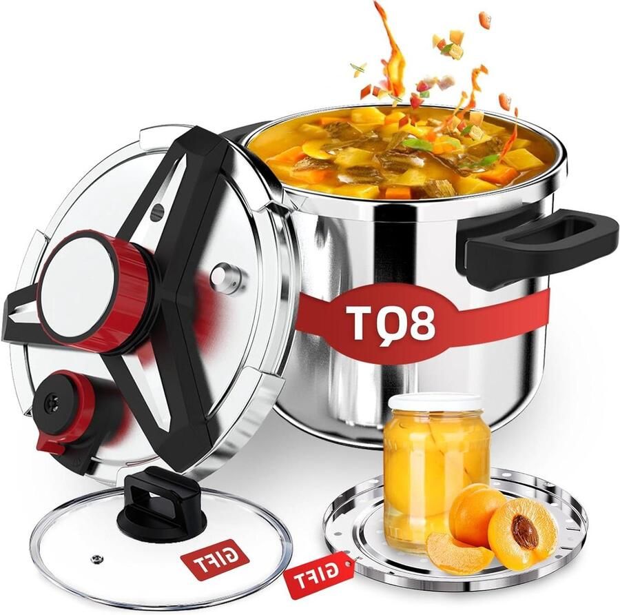 Snelkookpan 3-in-1 Drukpan Snel Koken Explosiebestendig Roestvrij Staal 8 Quarts Spiegel Satijn
