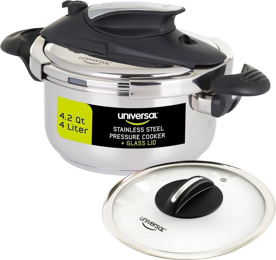 Snelkookpan 4 2 kwart 4 liter Roestvrijstalen kookpot met extra glazen deksel Inductie en multifunctioneel