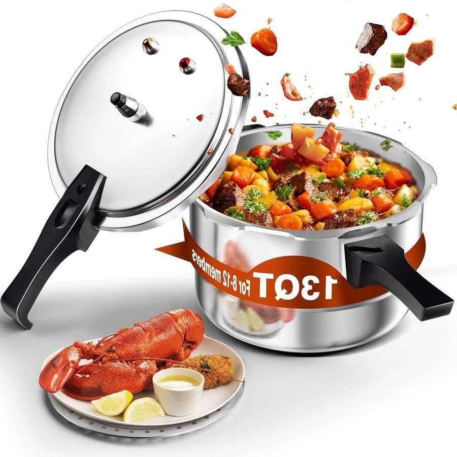 Snelkookpan Aluminium Drukpan Canner Snel Koken 8 Veiligheidsfuncties 12 Qt Zilver