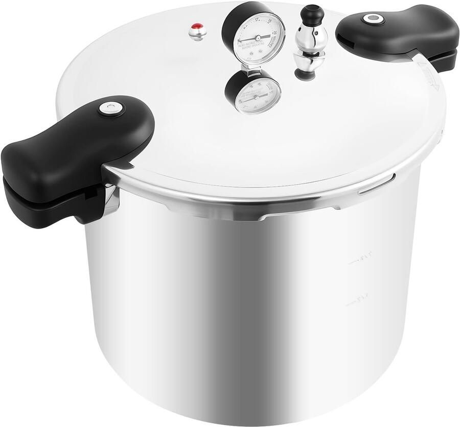 Snelkookpan Aluminium Stoompan Inmaakpan Snel Koken Digitale Manometer 22 Liter Zilver