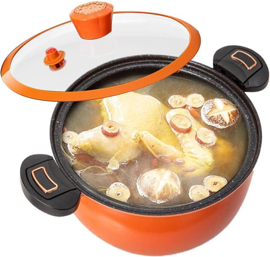 Snelkookpan Antiaanbaklaag Soeppan Kookpan Gezond Koken Transparant Kijkdeksel 5 Liter Zwart