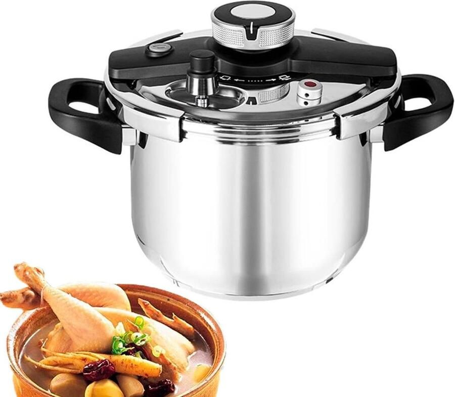 Snelkookpan Drukkoker Keukenpan Snel Koken 304 Roestvrij Staal 6 Liter Zilver