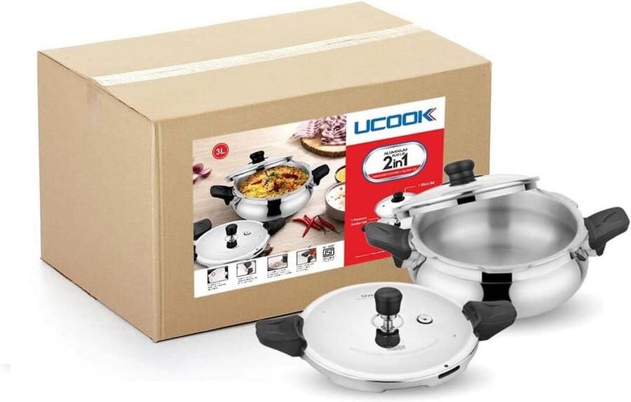 Snelkookpan Duo Deksel Multifunctionele Pan Handi Koken en Serveren 2-in-1 Deksel Systeem 3 Liter Zilver