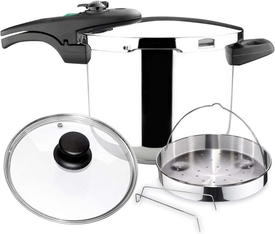 Snelkookpan met Accessoires Drukpan Stoofpan Snel Koken 5-voudig Veiligheidssysteem 6 Liter Zilverkleurig