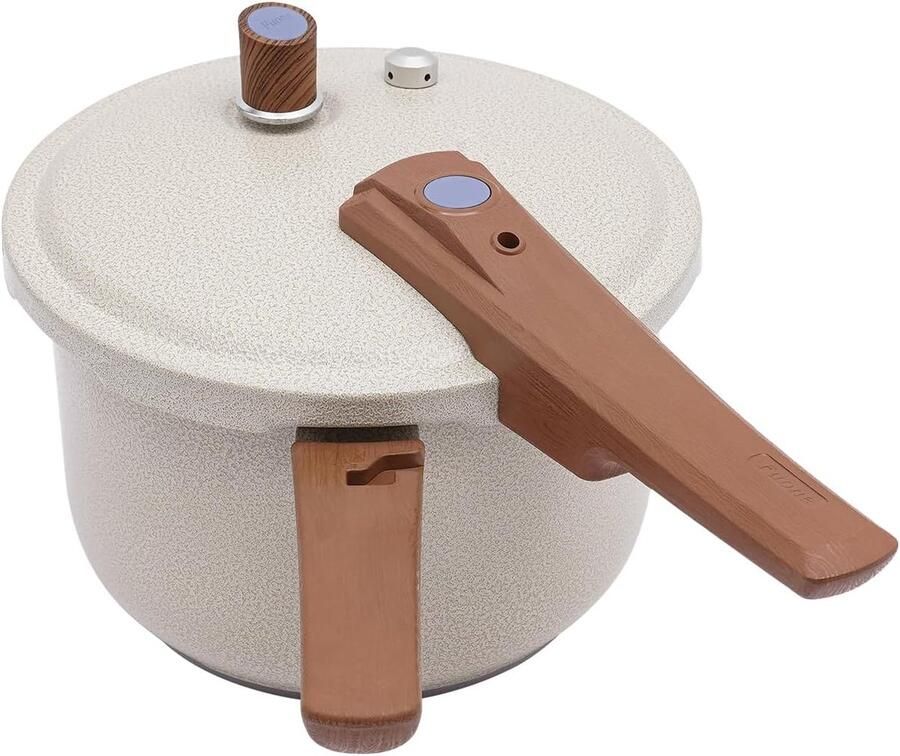 Snelkookpan met Deksel Drukpan Inductie Snel Koken Tweekleurige Drukindicator 7 Liter Capaciteit Beige