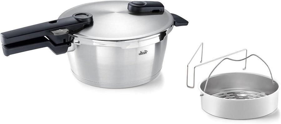 Snelkookpan met inzet Drukpan stoompan Snel maaltijden koken Twee kookstanden 2.5 liter 18 cm Zilver
