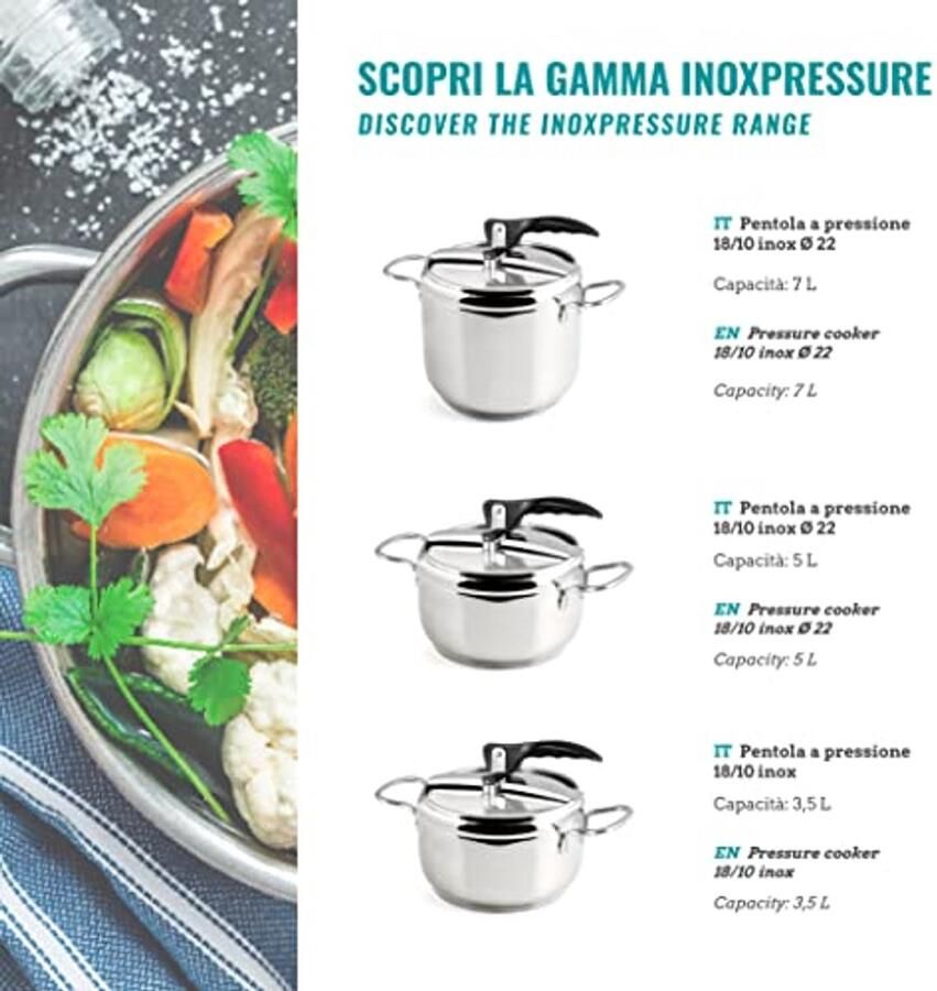 Snelkookpan Roestvrij Staal 7 Liter Drievoudige Pan voor Alle Kooktoestellen inclusief Inductie