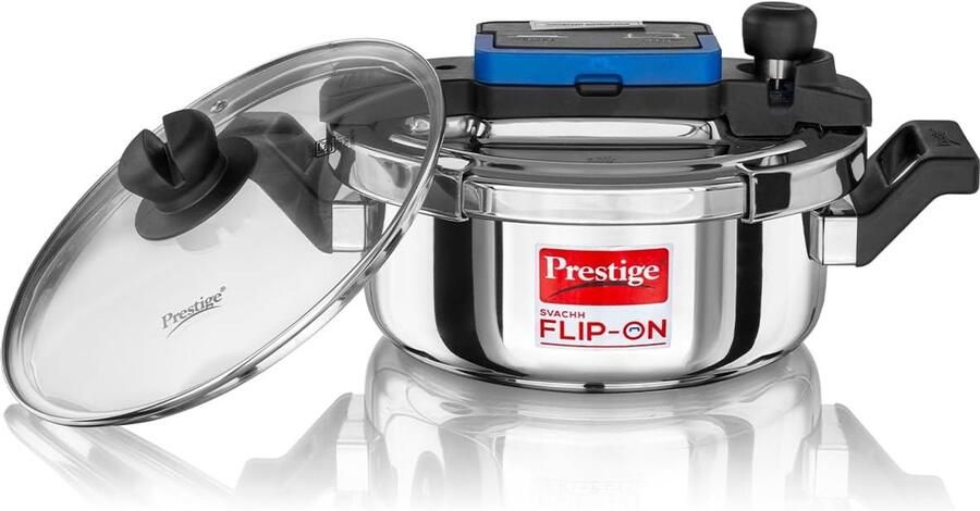 Snelkookpan Roestvrij Staal Drukpan Glazen Deksel Snel Koken Innovatief Slotdeksel 3 Liter Zilver