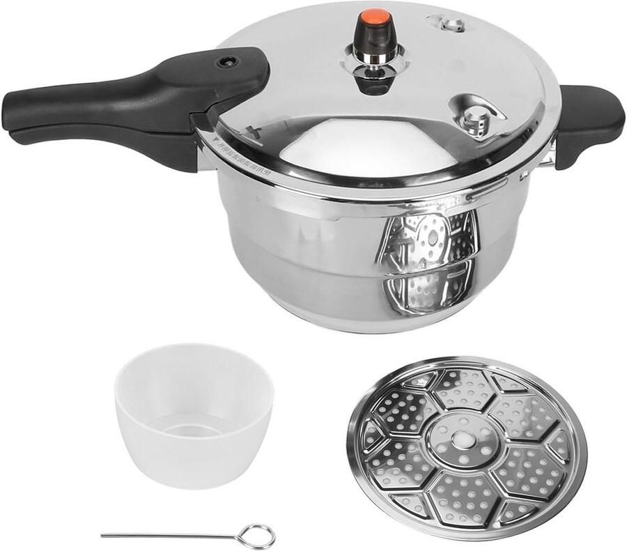 Snelkookpan Roestvrij Staal Hoge Drukpan Sneller Koken Inclusief Stoomrek 5 Liter Zilverkleurig