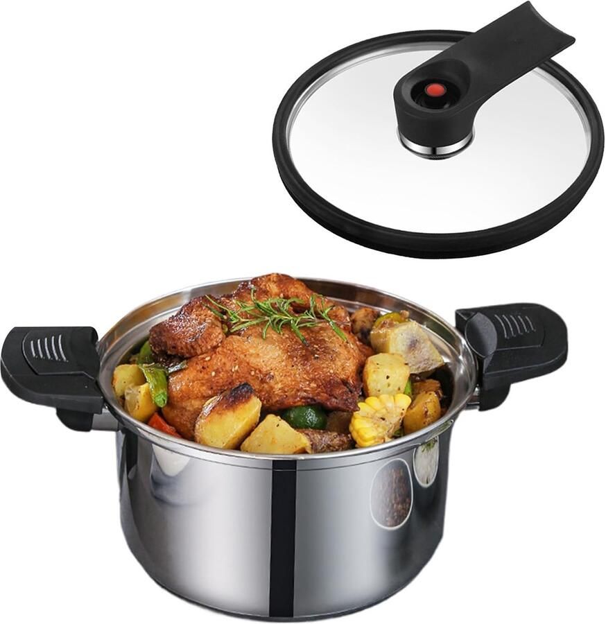 Snelkookpan Roestvrij Staal Stoomkoker Keuken Efficiënt Koken Voedingsstoffen Behoud 20 cm Diameter Zilverkleurig