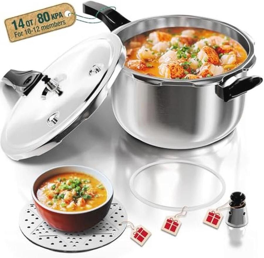 Snelkookpan Roestvrijstaal 14 qt met Veerdrukklep Geschikt voor Gas- en Elektra Koken