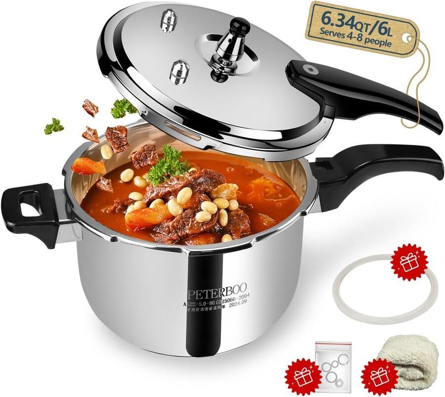 Snelkookpan Roestvrijstaal Drukpan Keuken Snel Koken 3-laags Basis 6 Liter Zilver