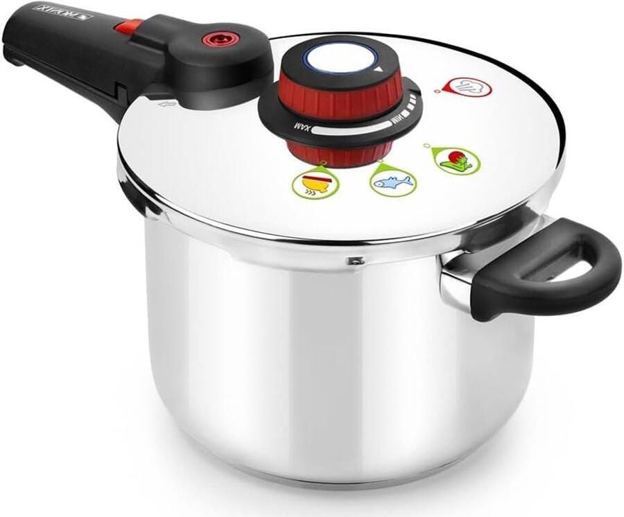 Snelkookpan RVS Drukkoker Keuken Snel Koken 4 Veiligheidssystemen 9 Liter Zilver