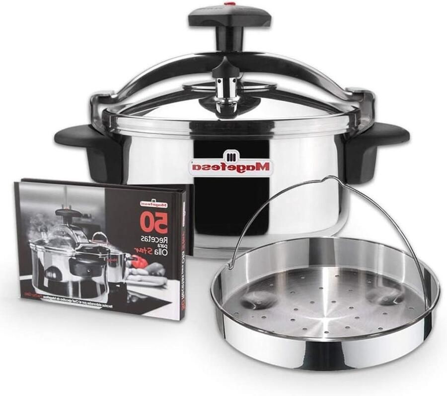 Snelkookpan RVS Drukkoker Pan Gezond Koken 3-voudig Veiligheidssysteem 4 Liter Zilver
