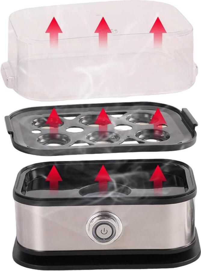 Snelle eierkoker Kookapparaat Keukenaccessoire Eieren Koken Instelbare Timer 6 Eieren Zwart