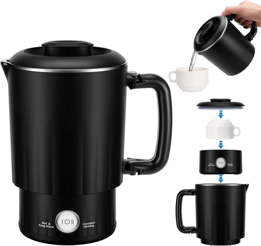 Snelle Elektrische Waterkoker 800 ml Zwart 600W – Ideaal voor Eén Kop