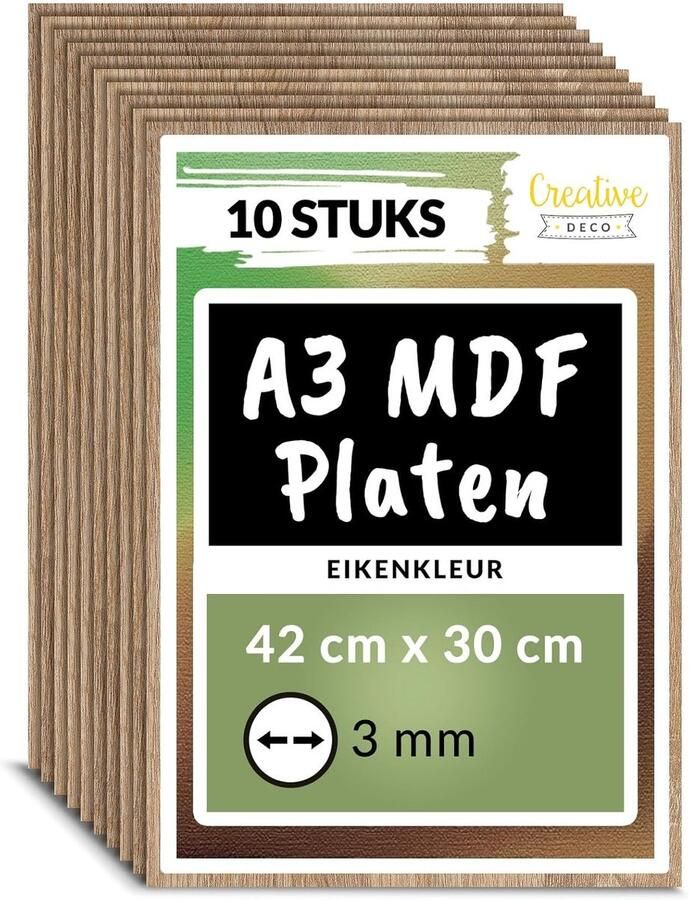 SnelShoppen 10 x A3 MDF Platen Eiken 420 x 300 x 3 mm Perfect voor Laser Snijden CNC Frezen Modelbouw en Figurenzaag Werkzaamheden