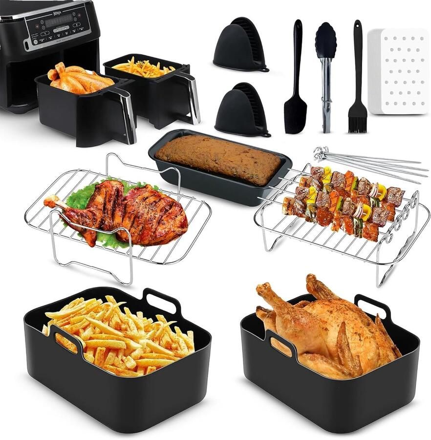 SnelShoppen 11-delige Air Fryer Accessoires Set Racks Silikonenkappen Olieborstel Keukentangen Pan & Handschoenen voor Gezonde Koken in de Keu