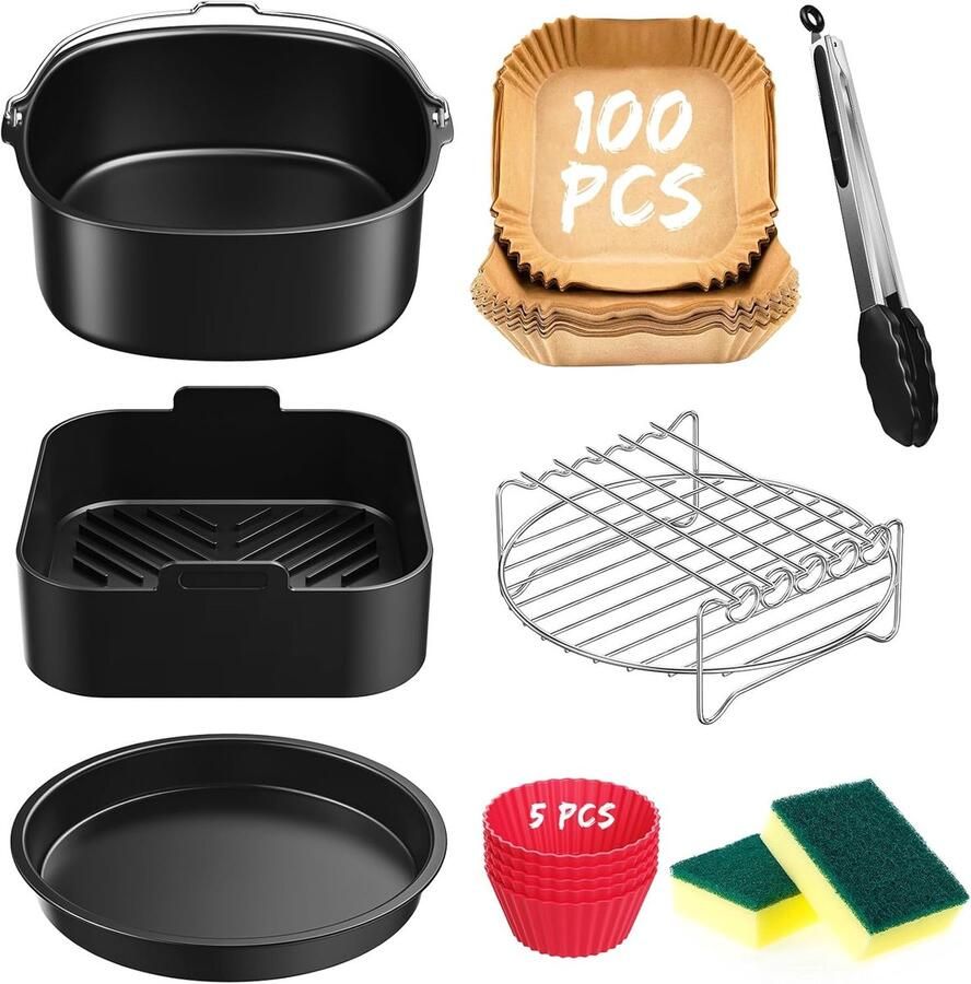 SnelShoppen 12-delige Heteluchtfriteuse Accessoires Set Geschikt voor 5L-8 3L Airfryers Bakvorm Racks Bakplaten Ideaal voor Keuken Feest G