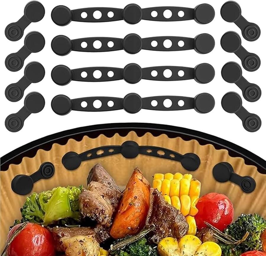 SnelShoppen 12 stuks Airfryer Magneten voor Bakpapier Siliconen Magneten voor Airfryer Keuken Accessoires voor Enkel en Dubbel Mand Air Fryer Zwa