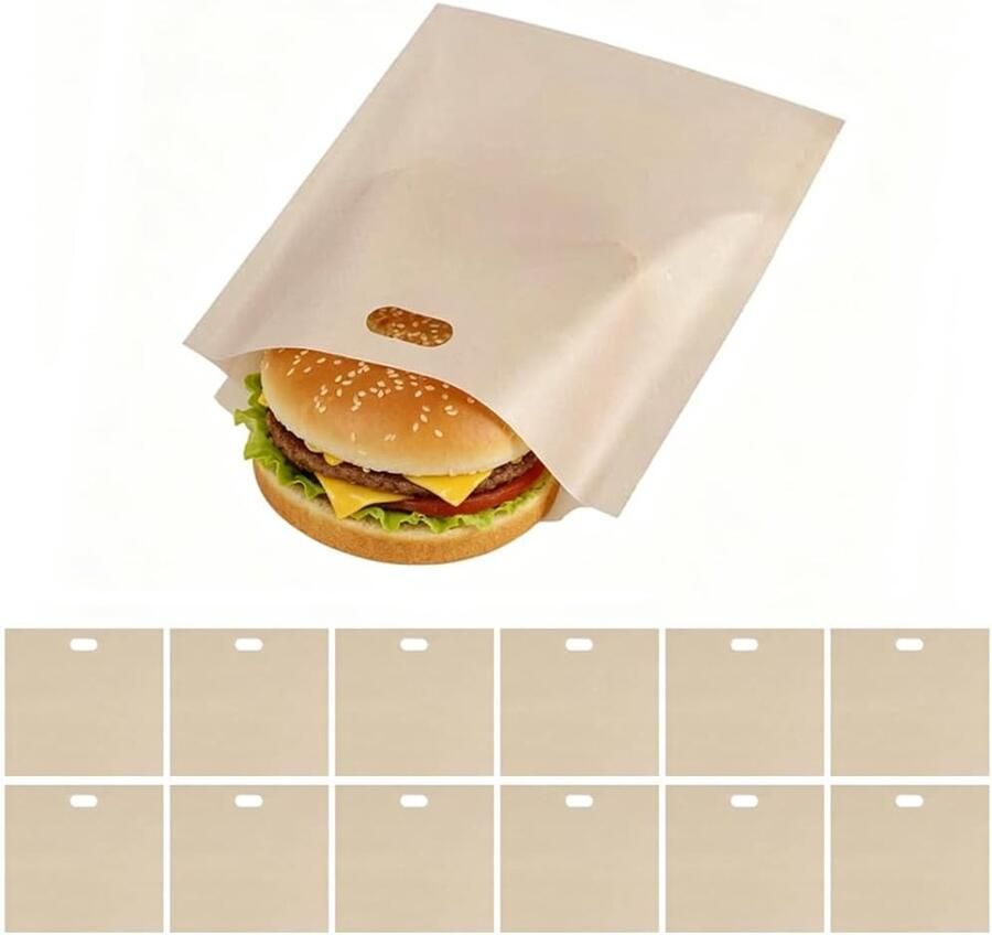 SnelShoppen 12 Stuks Herbruikbare Toastabags voor Toaster Pizzastukken Käsesandwiches Snacks en Chicken Nuggets Teflon Hittebestendig tot 260°