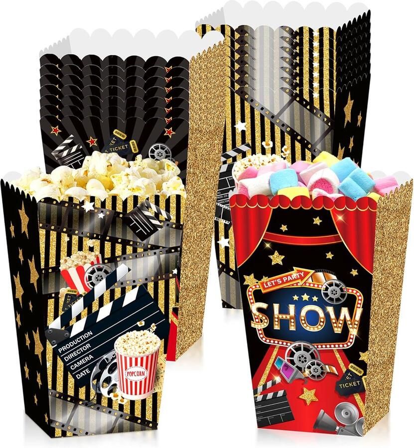 SnelShoppen 12 Stuks Popcorn Dozen voor Filmavonden Feestversiering Cinema-Thema Ideaal voor Partijen Kinderen en Gezellige Avonden Perfec