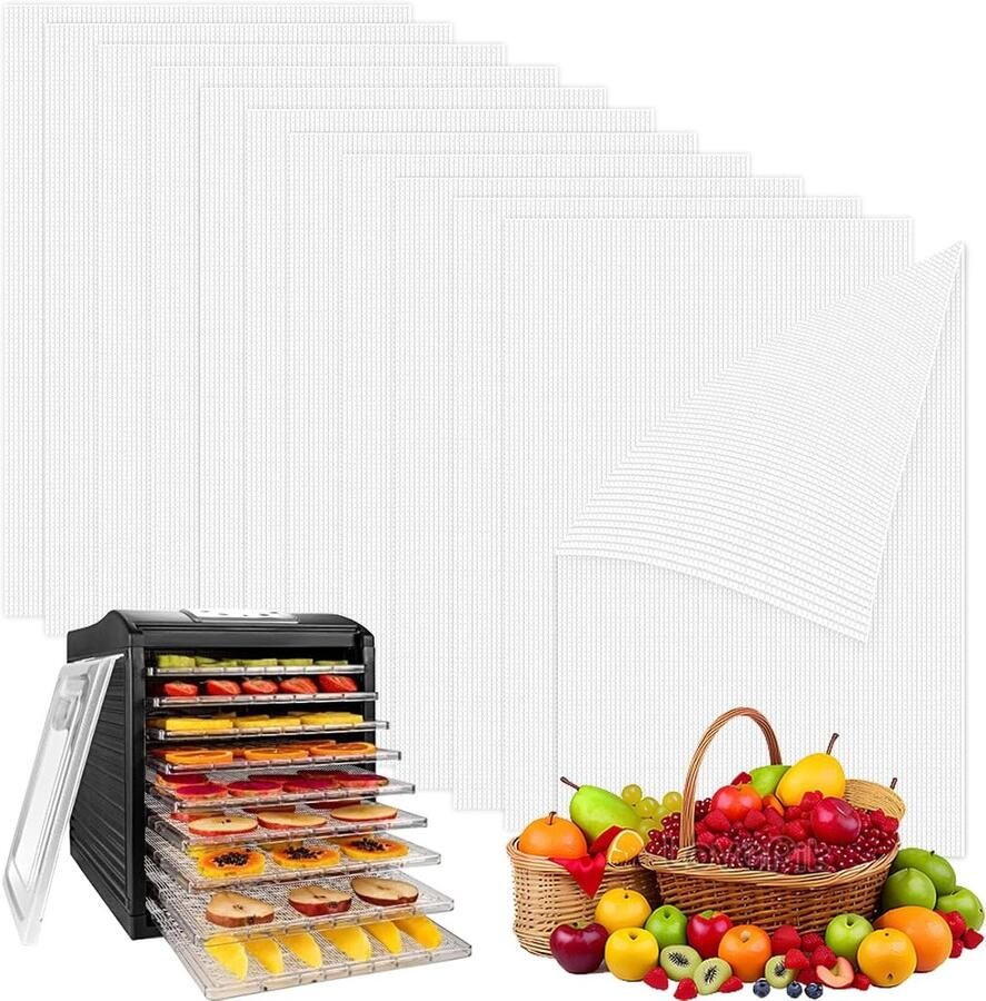 SnelShoppen 12 Stuks Silicone Drogen Bladen 38.5 x 28.5 cm Vierkante Droog Film voor Droger Anti-aanbak Fruit Drogen Matten Herbruikbare Silicon