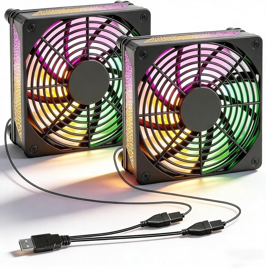 SnelShoppen 120mm USB Ventilator met Kleurrijke LED Verlichting Metalen Grill Bescherming Case Ventilator voor PC TV Box Ontvanger AV Kabinet