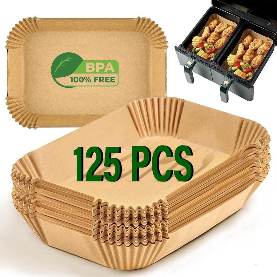 SnelShoppen 125 Stuks Air Fryer Liners Wegwerp Perkament Papier Liner voor Air Fryer Perfect voor Ninja Dual Salter Tower en Meer Ideaal Keuk - Foto 1