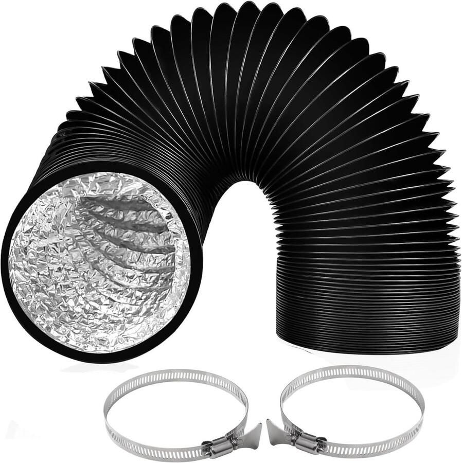 SnelShoppen 125mm 3m Flexibele PVC Ventilatiebuizen Aluminium Buizen met 2 Stalen Slangklemmen voor Airconditioning Wasdroger Afzuigkap Afzuigv