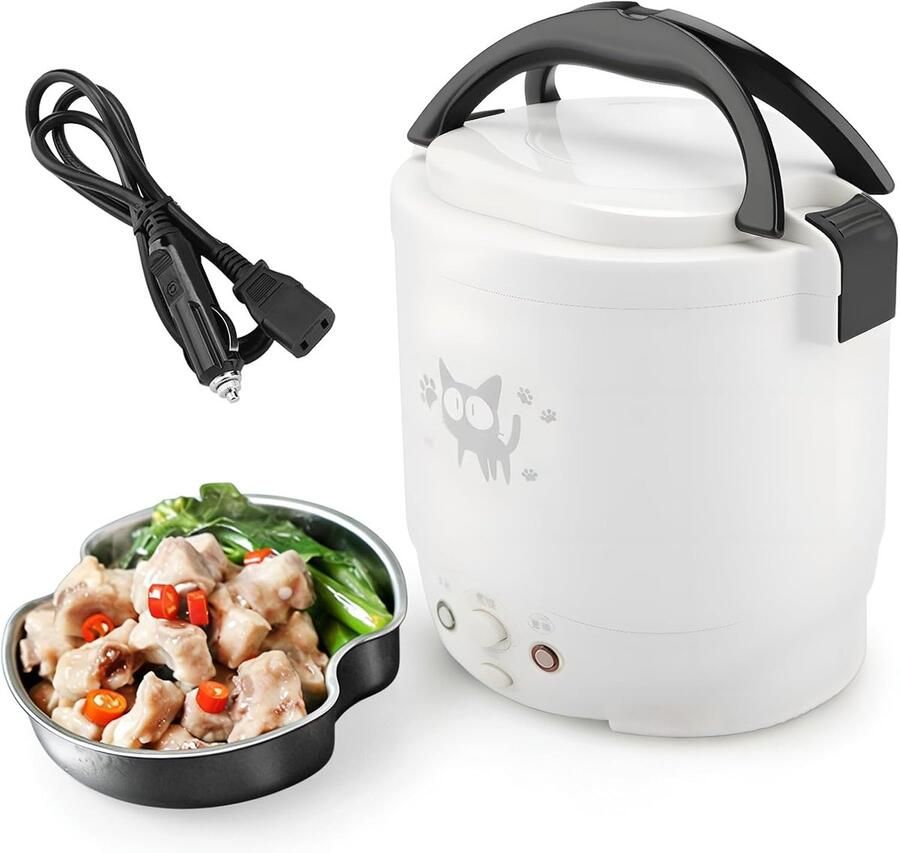 SnelShoppen 12V 100W 1L Draagbare Rijstkoker Multifunctionele Elektrische Kookplaat en Voedselstomer voor Snel Koken Ideaal voor Reizen en Kampere