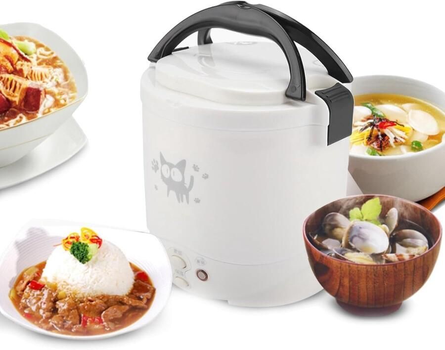 SnelShoppen 12V Mini Rijstkoker Elektrisch Voor Auto Draagbare Voedselstomer 100W 1L USB Rijstkoker Voor Studenten Camping Op Reis Wit