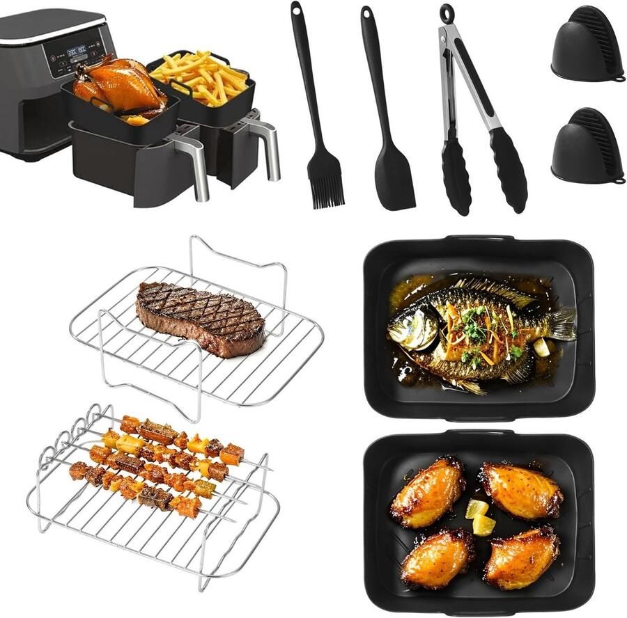 SnelShoppen 13-delige Accessoires voor Airfryer BPA-vrij Siliconen Mallen Kebabrooster Kookrooster Keuken Gereedschap voor Ninja Air Fryer Mult