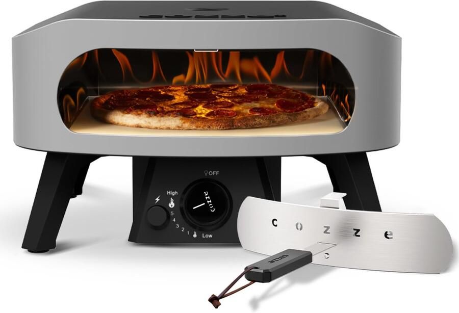 SnelShoppen 13 Gas Pizzaoven met Cordierite Pizzasteen Automatische Ontsteking Thermometer Compact Ontwerp voor Tuin Terras Feest Camping