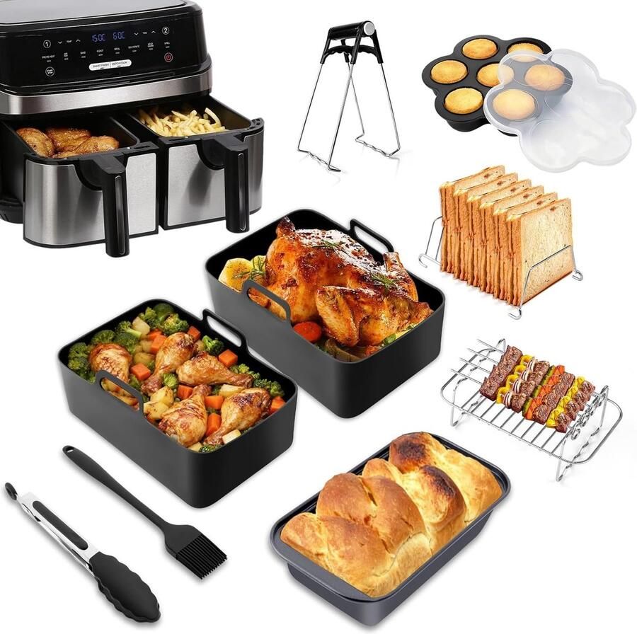 SnelShoppen 14-delige Airfryer Accessoires Set voor Ninja Foodi Heteluchtfriteuse Accessoires voor 7 6L-9 5L Friteuses Bakvormen Grillroosters