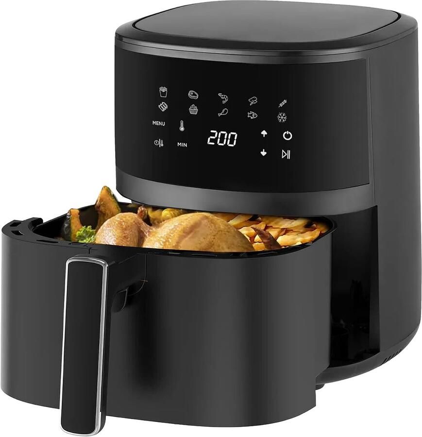 SnelShoppen 1400 W Airfryer 4.2 L Airfryer met 10 Kookfuncties Vaatwasbestendig 80 °C tot 200 °C Energiezuinig LED Touchscreen 90% Minder Vet